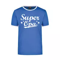 Super opa blauw/wit ringer t-shirt voor heren - Verjaardag cadeau shirt XL