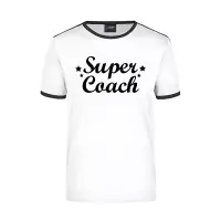 Super coach wit/zwart ringer t-shirt voor heren - Einde seizoen/ verjaardag cadeau shirt M