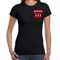 Amsterdam t-shirt met vlag zwart op borst voor dames - Amsterdam steden shirt - 020 supporter kleding L