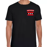 Amsterdam t-shirt met vlag zwart op borst voor heren - Amsterdam steden shirt - 020 supporter kleding S