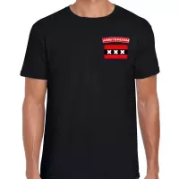 Amsterdam t-shirt met vlag zwart op borst voor heren - Amsterdam steden shirt - 020 supporter kleding XL