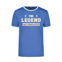 The legend has graduated / de legende is afgestudeerd/geslaagd blauw/wit ringer t-shirt -heren - afstuderen cadeau shirt M