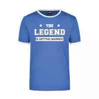 The legend is getting married / de legende gaat trouwen blauw/wit ringer t-shirt voor heren - vrijgezellenfeest shirt S