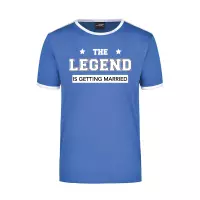 The legend is getting married / de legende gaat trouwen blauw/wit ringer t-shirt voor heren - vrijgezellenfeest shirt L