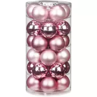 30x stuks glazen kerstballen roze 6 cm glans en mat - Kerstboomversiering/kerstversiering
