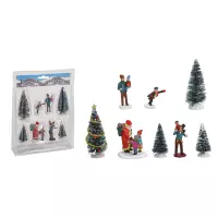 8x stuks kerstdorp accessoires figuurtjes/poppetjes en kerstboompje -