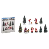 10x stuks kerstdorp accessoires kerstman en kerstboompjes -
