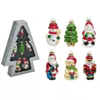 Set van 6 stuks kersthangers figuurtjes 8 cm - Kerstboomversiering - Kerst ornamenten