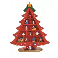 Houten kinder/kinderkamer kerstboom rood inclusief houten kerstornamenten 29 cm - Kerstversiering kerstbomen