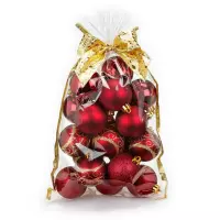 20x stuks kunststof/plastic kerstballen rood mix 6 cm in giftbag - Kerstboomversiering/kerstversiering