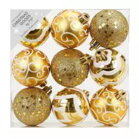 9x stuks luxe gedecoreerde kunststof kerstballen goud 6 cm - Kerstboomversiering/kerstversiering