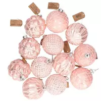 12x Roze glazen kerstballen met gouden decoratie 8 cm - Kerstboom versiering/decoratie - Kerstballen glas roze 12x