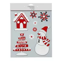 1x stuks velletjes raamstickers sneeuwversiering rood/wit 34,5 cm - Raamversiering/raamdecoratie stickers kerstversiering