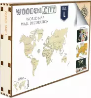 Wooden City Wereldkaart - Muurdecoratie large hout - 55 x 83 cm