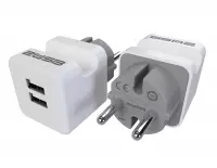 2USB easyCharge plugin reisadapter met USB AA poorten en telefoonhouder - duo verpakking Duo pack
