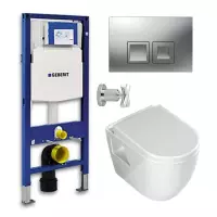 Geberit UP100 Toiletset - Inbouw WC Hangtoilet Rimless Aloni met Bidetkraan - Delta-50 Mat Chroom
