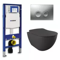 Geberit UP 100 toiletset - Inbouw WC Wandcloset - Creavit Mat Antraciet Geberit Delta-21 Mat Chroom