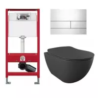 Tece Toiletset - Inbouw WC Hangtoilet wandcloset - Creavit Mat Antraciet Tece Square Glans Wit
