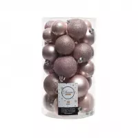 KSD Kerstballen - 30 stuks - onbreekbaar - glans-mat-glitter - poederroze