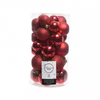 Decoris Kerstbal 30 st. Plastic Gl-Mt-Glitter Kerstrood assorted
