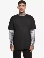 Urban Classics Longsleeve shirt -M- Oversized Double Layer Striped Zwart