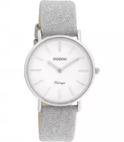 OOZOO Vintage series - Silver watch with silver leather strap - C20155