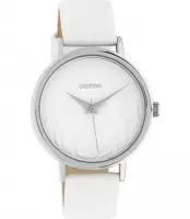 OOZOO Timepieces - Silver watch with white leather strap - C10600