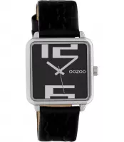 OOZOO Timepieces - Silver watch with black leather strap - C10369