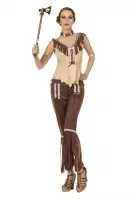 Wilbers & Wilbers - Indiaan Kostuum - Indiaanse Cherokee - Vrouw - bruin,wit / beige - Maat 48 - Carnavalskleding - Verkleedkleding