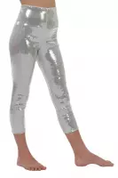 Glitter & Glamour Kostuum | Zilveren Disco Legging Pailletten Meisje | Maat 164 | Carnaval kostuum | Verkleedkleding
