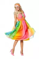Wilbers - Hippie Kostuum - Regenboog Hippie - Vrouw - roze,multicolor - Maat 34 - Carnavalskleding - Verkleedkleding
