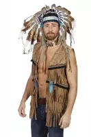 Wilbers - Coachella Festival Kleding - Bruin Vest Indiaan Hippie Joehoe Man - bruin - Maat 52 - Carnavalskleding - Verkleedkleding