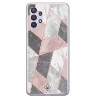 Samsung A32 5G hoesje siliconen - Stone grid marmer | Samsung Galaxy A32 5G case | Roze | TPU backcover transparant