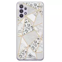 Samsung A32 5G hoesje siliconen - Stone & leopard print | Samsung Galaxy A32 5G case | Bruin/beige | TPU backcover transparant