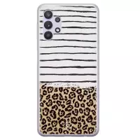 Samsung A32 5G hoesje siliconen - Luipaard strepen | Samsung Galaxy A32 5G case | Bruin/beige | TPU backcover transparant