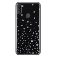 Samsung A11 hoesje siliconen - Falling stars | Samsung Galaxy A11 case | zwart | TPU backcover transparant