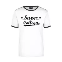 Super collega wit/zwart ringer t-shirt voor heren - Afscheid/verjaardag cadeau shirt M