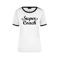 Super coach wit/zwart ringer t-shirt - dames - Einde seizoen/ verjaardag cadeau shirt S