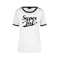 Super juf wit/zwart ringer t-shirt voor dames - Einde schooljaar/juffendag cadeau M