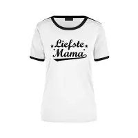 Liefste mama wit/zwart ringer t-shirt - dames - Moederdag/verjaardag cadeau shirt S