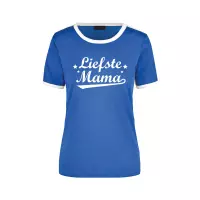 Liefste mama blauw/wit ringer t-shirt - dames - Moederdag/ verjaardag cadeau shirt S