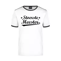 Stoerste meester wit/zwart ringer t-shirt voor heren - Einde schooljaar/ meesterdag/ leraar cadeau M