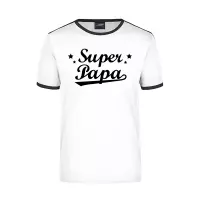 Super papa wit/zwart ringer t-shirt voor heren - Vaderdag/verjaardag cadeau shirt M