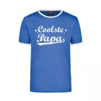 Coolste papa blauw/wit ringer t-shirt voor heren - Vaderdag/verjaardag cadeau shirt S