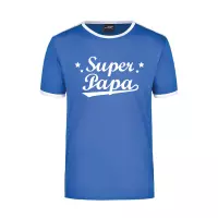 Super papa blauw/wit ringer t-shirt voor heren - Vaderdag/verjaardag cadeau shirt 2XL