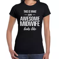 Awesome midwife / geweldige verloskundige cadeau t-shirt zwart - dames -  kraamhulp bedankje / verjaardag / beroep shirt L