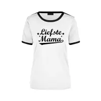 Liefste mama wit/zwart ringer t-shirt - dames - Moederdag/verjaardag cadeau shirt M