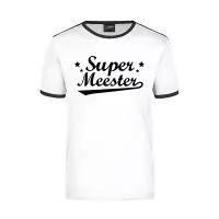 Super meester wit/zwart ringer t-shirt voor heren - Einde schooljaar/ meesterdag/ leraar cadeau S