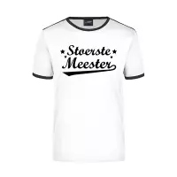 Stoerste meester wit/zwart ringer t-shirt voor heren - Einde schooljaar/ meesterdag/ leraar cadeau 2XL