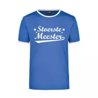 Stoerste meester blauw/wit ringer t-shirt voor heren - Einde schooljaar/ meesterdag/ leraar cadeau 2XL